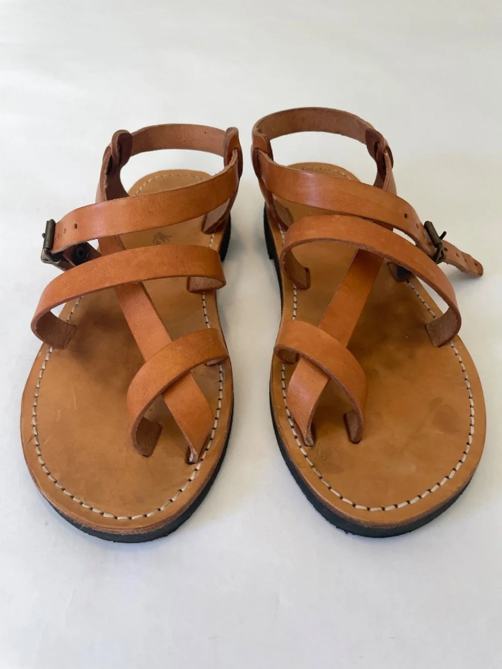 Le Sac Du Berger Tan Leather Roman Sandals, Handmade, Boho, Size 40 (US 9.5)